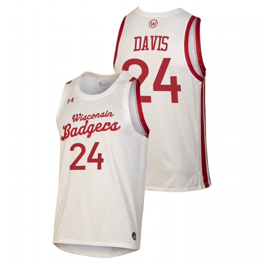 men wisconsin badgers jordan davis 2021 college basketball throwback white jersey