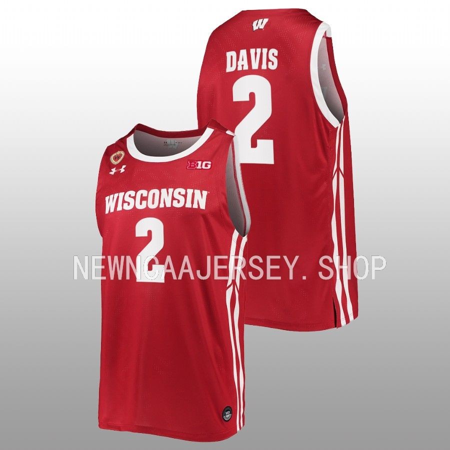 men wisconsin badgers jordan davis 2022 23 replica away basketball red jersey
