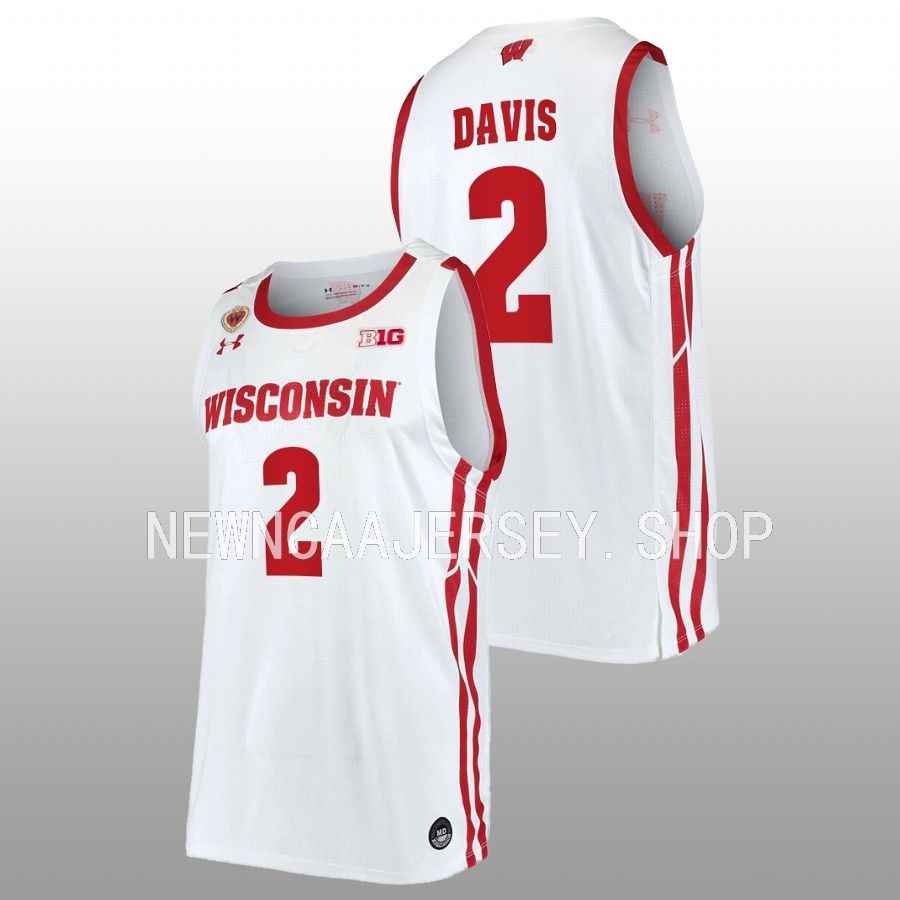 men wisconsin badgers jordan davis 2022 23 replica home basketball white jersey