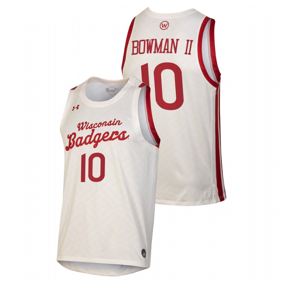 men wisconsin badgers lorne bowman ii 2021 college basketball throwback white jersey