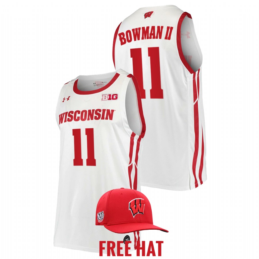 men wisconsin badgers lorne bowman ii 2022 free hat college basketball white jersey