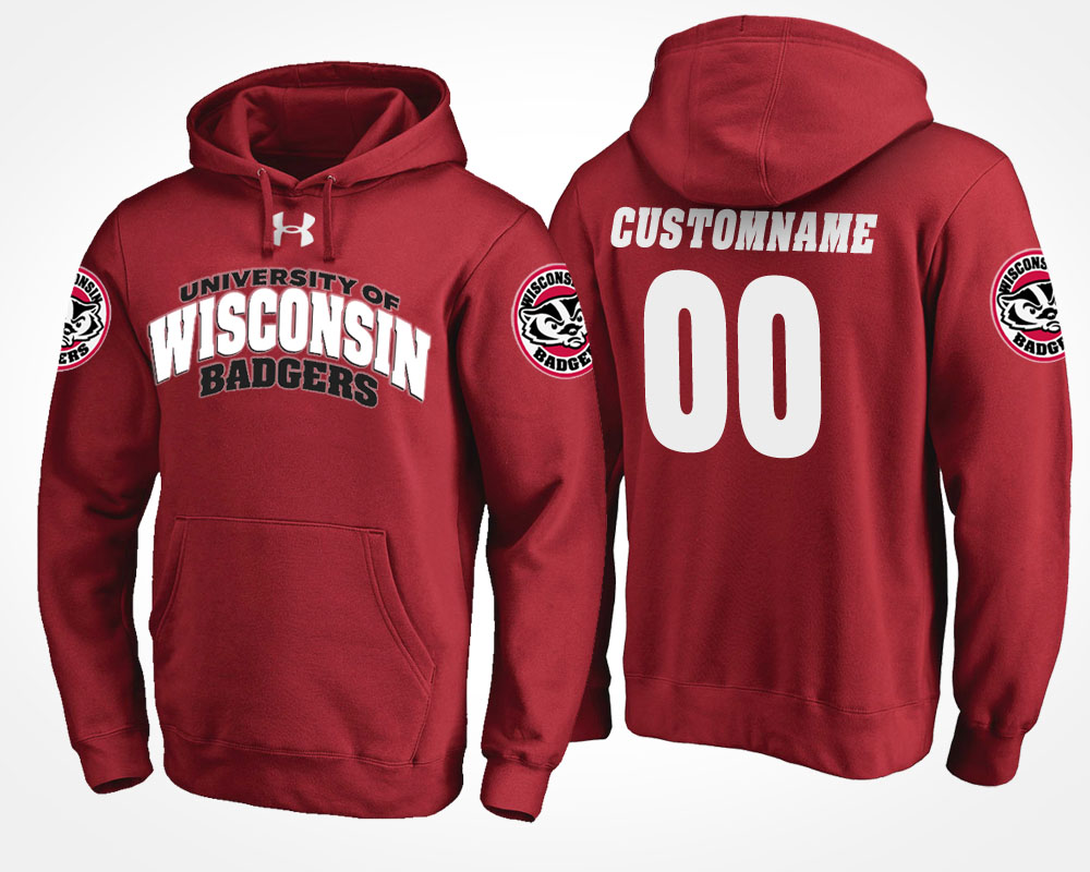men wisconsin badgers maroon custom name and number hoodie