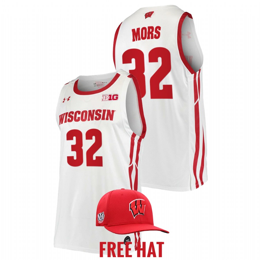 men wisconsin badgers matthew mors 2022 free hat college basketball white jersey