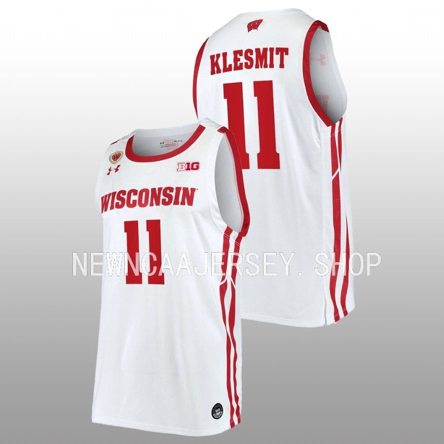 men wisconsin badgers max klesmit 2022 23 replica home basketball white jersey