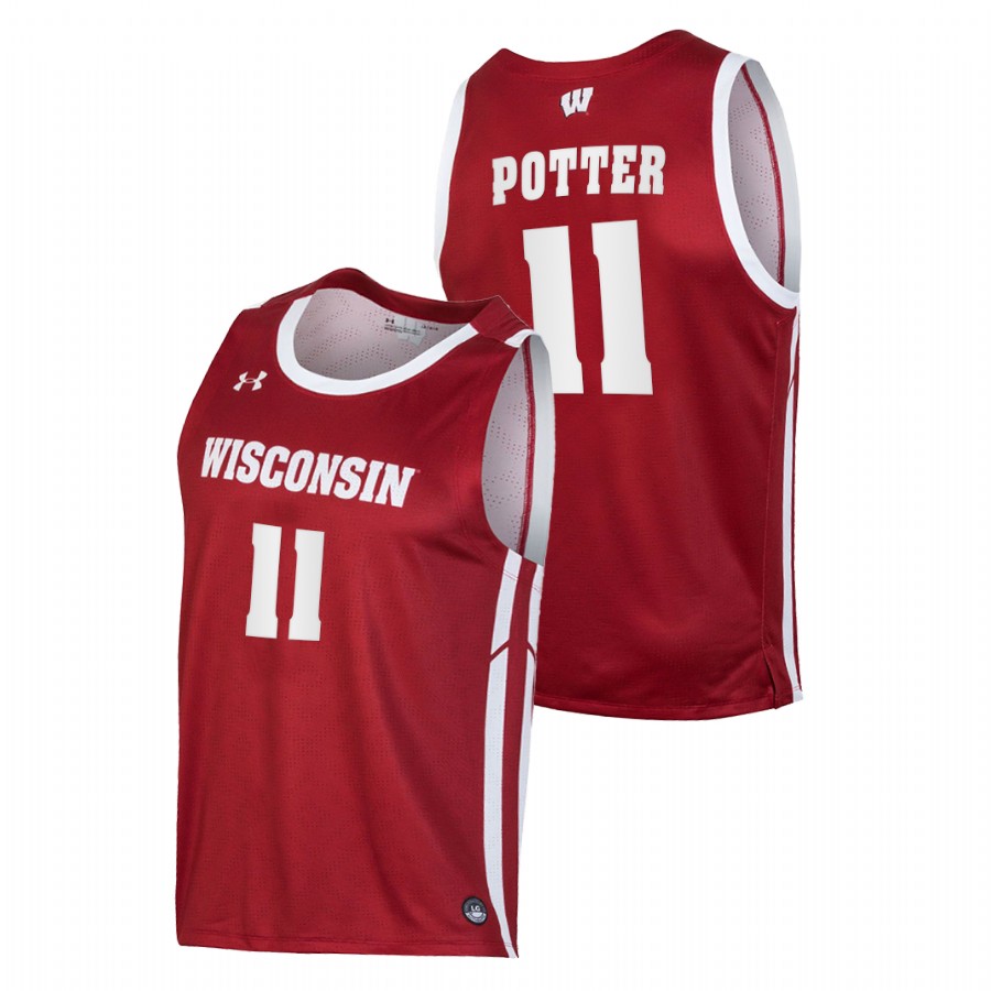 men wisconsin badgers micah potter 2020 21 college basketball replica red jersey