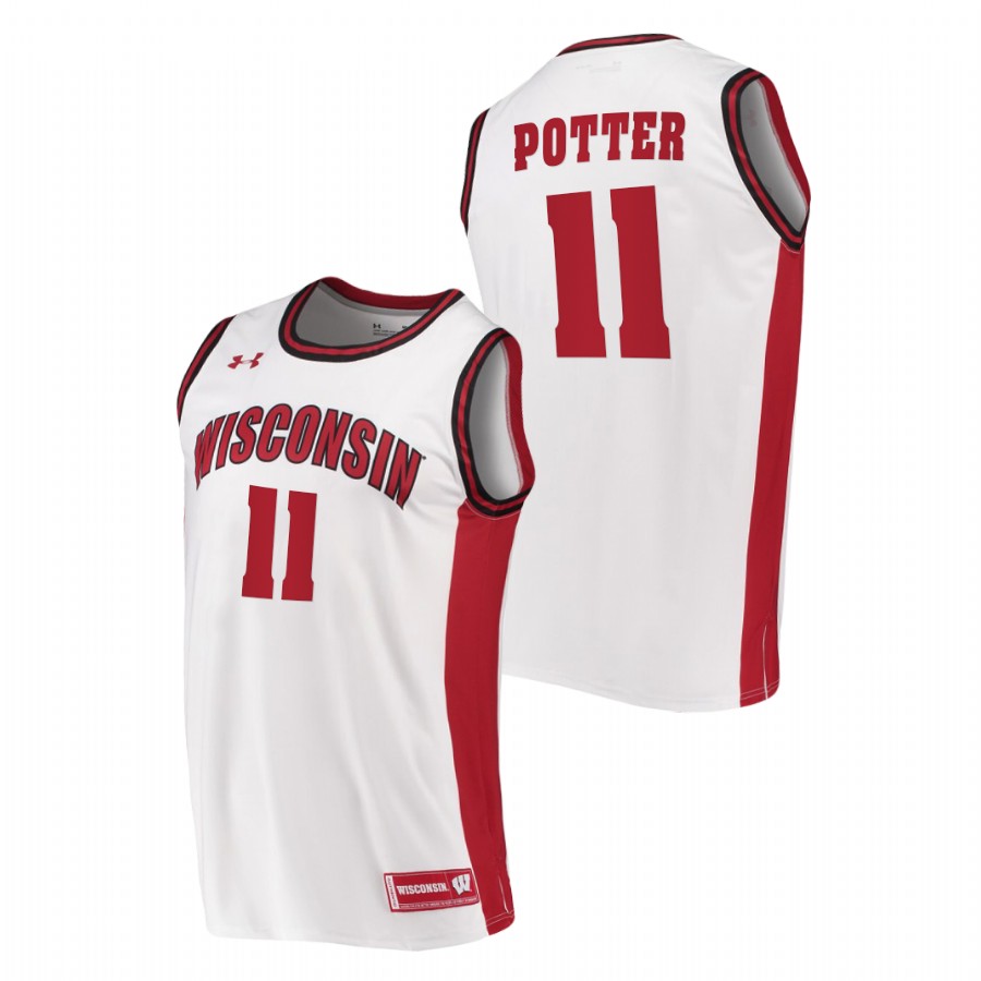men wisconsin badgers micah potter 2020 21 college basketball replica white jersey