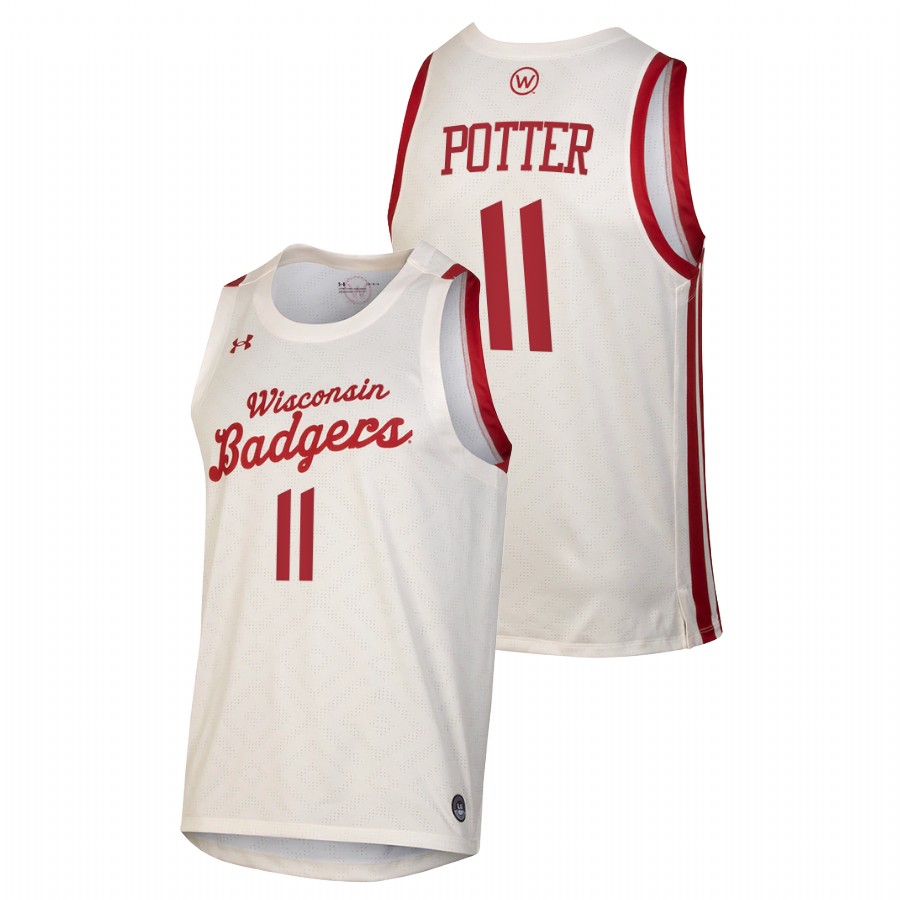 men wisconsin badgers micah potter 2021 college basketball throwback white jersey