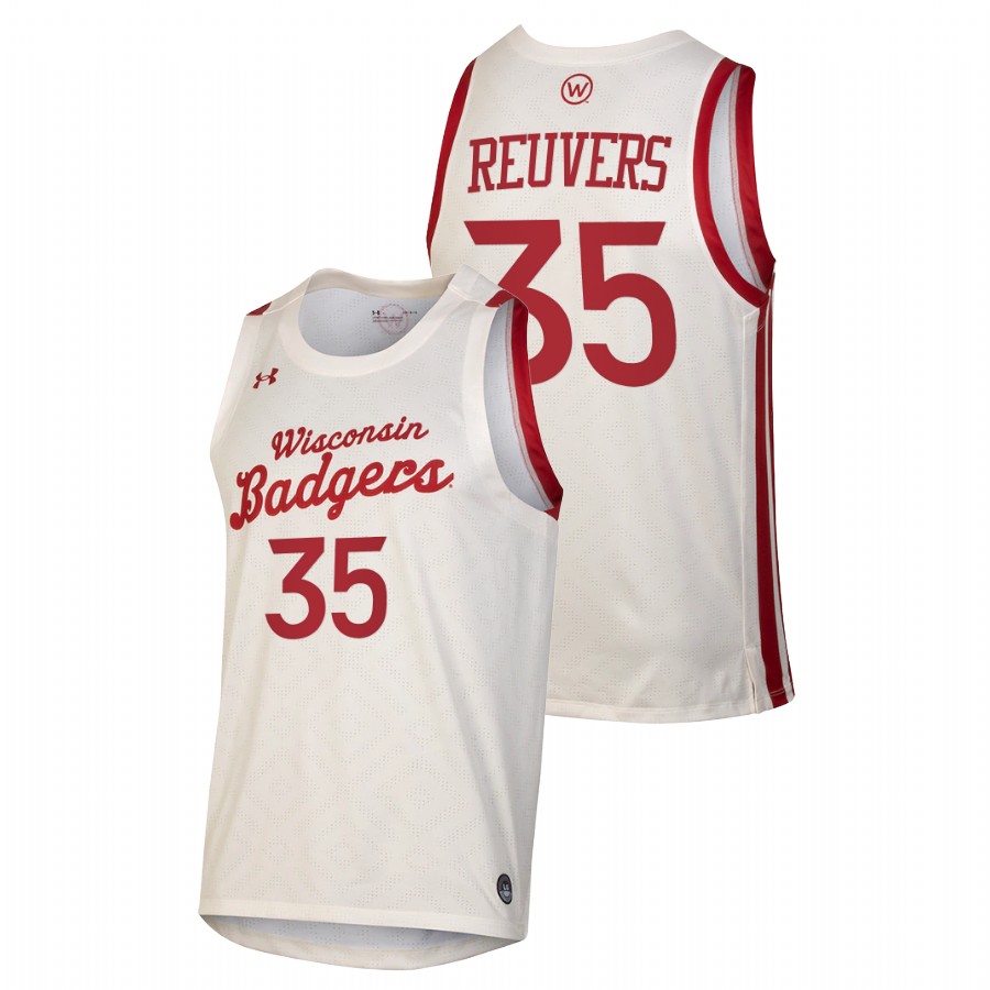 men wisconsin badgers nate reuvers 2021 college basketball throwback white jersey