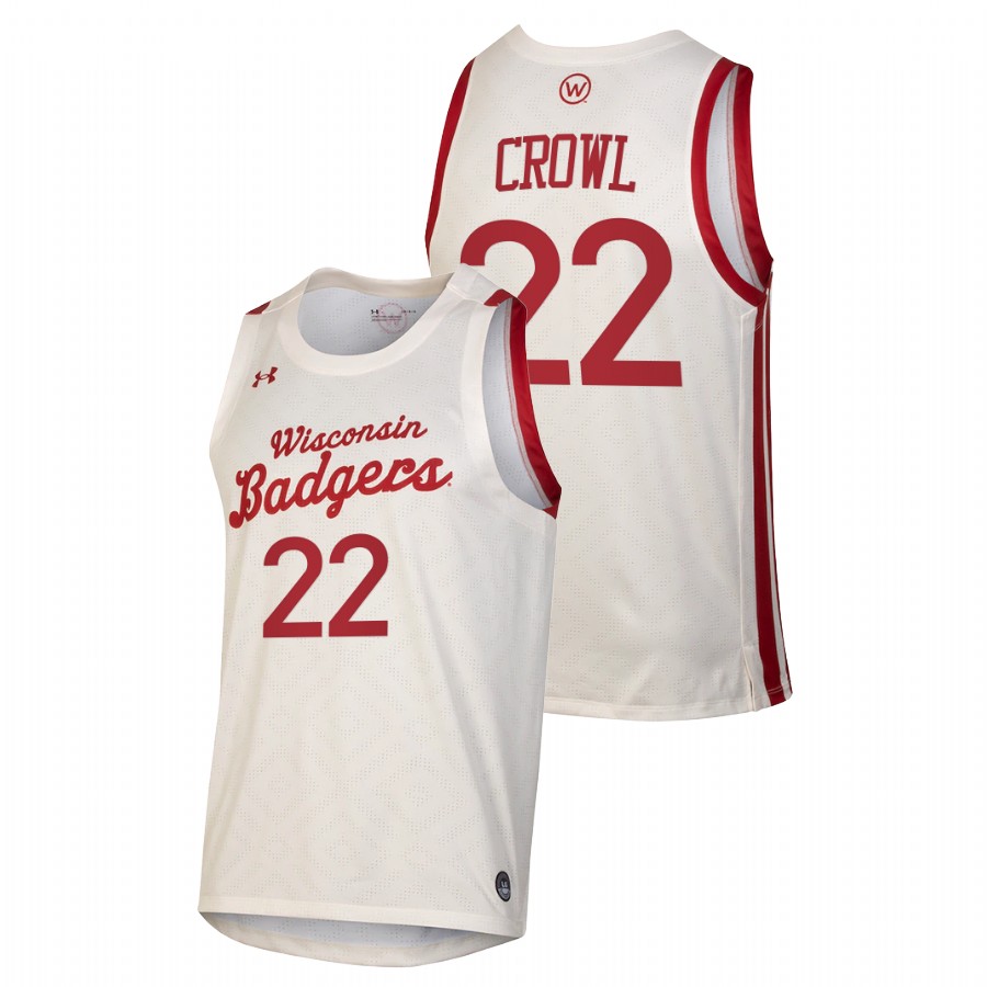 men wisconsin badgers steven crowl 2021 college basketball throwback white jersey