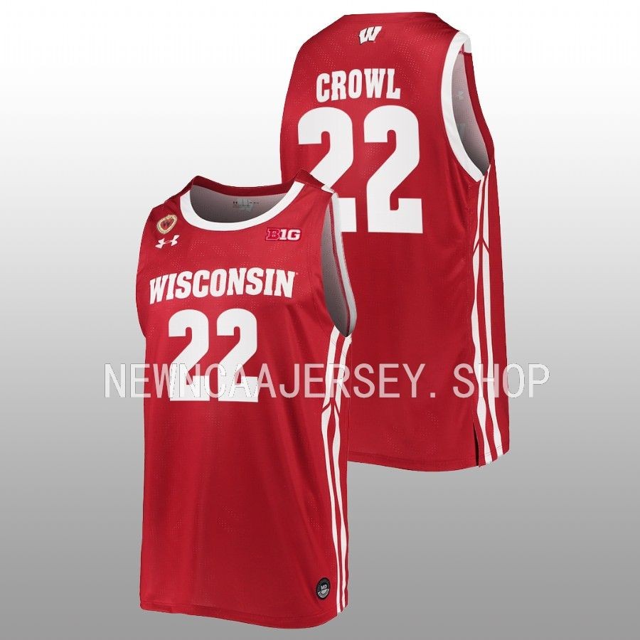 men wisconsin badgers steven crowl 2022 23 replica away basketball red jersey