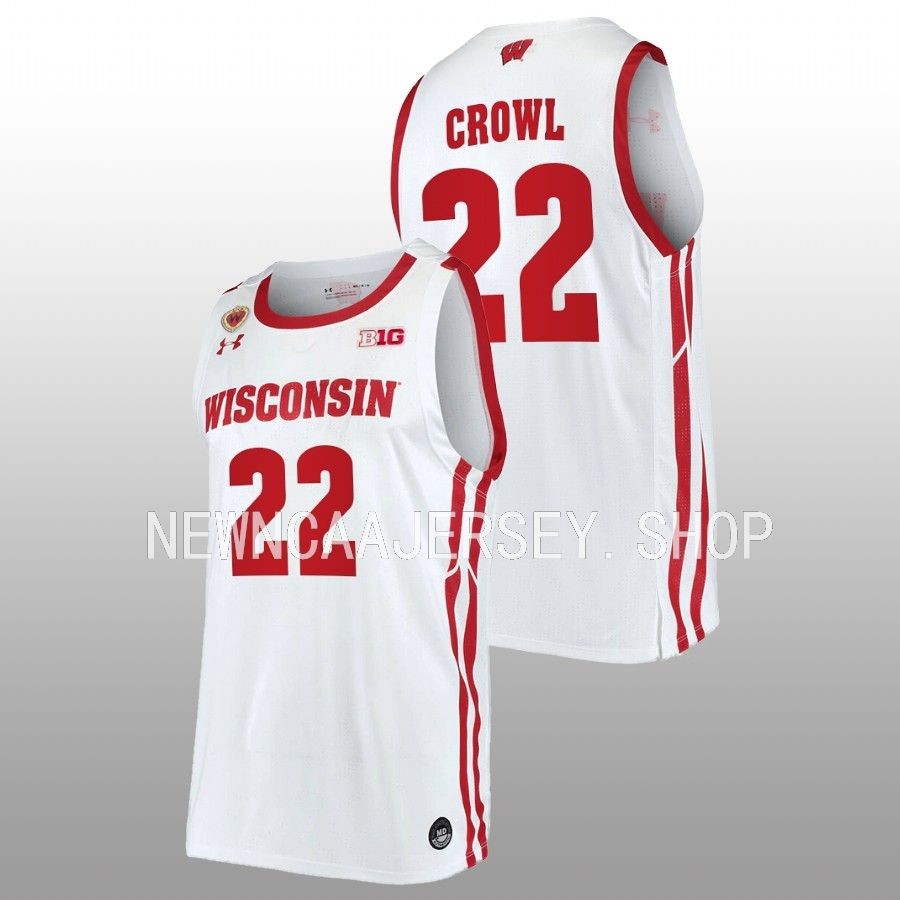 men wisconsin badgers steven crowl 2022 23 replica home basketball white jersey