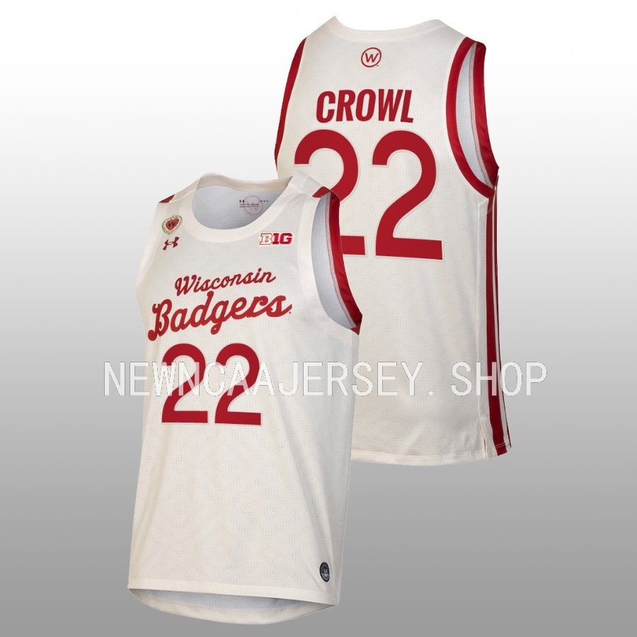 men wisconsin badgers steven crowl white 2022 23retro basketball throwback jersey