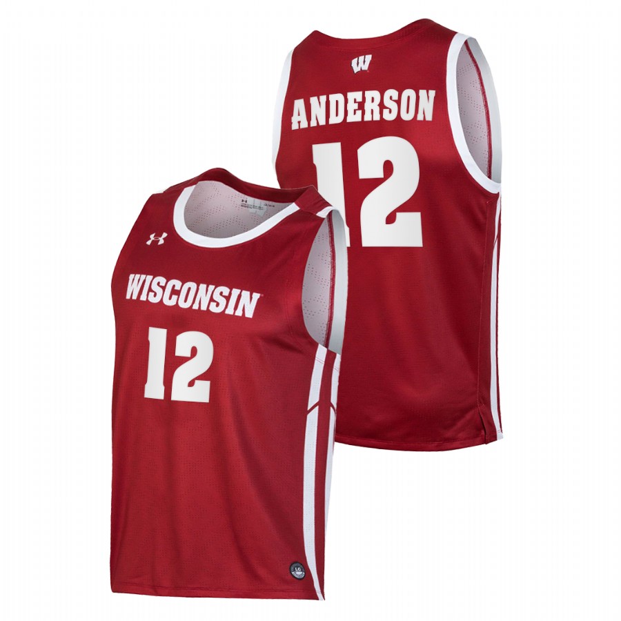 men wisconsin badgers trevor anderson 2020 21 college basketball replica red jersey