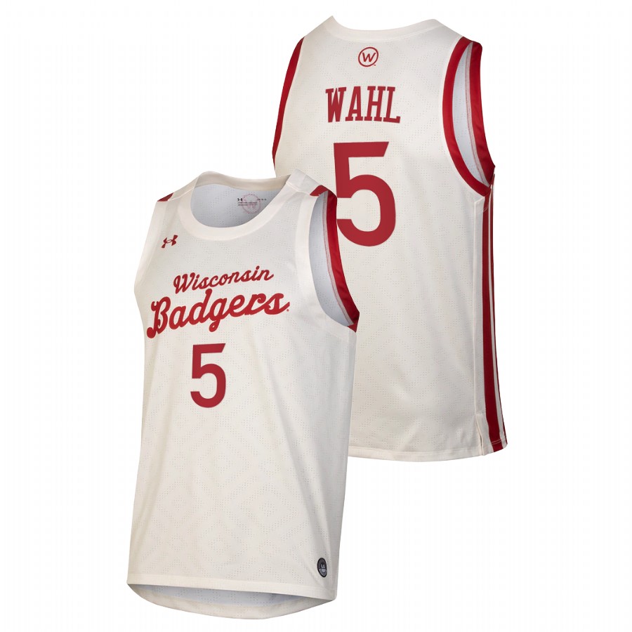 men wisconsin badgers tyler wahl 2021 college basketball throwback white jersey