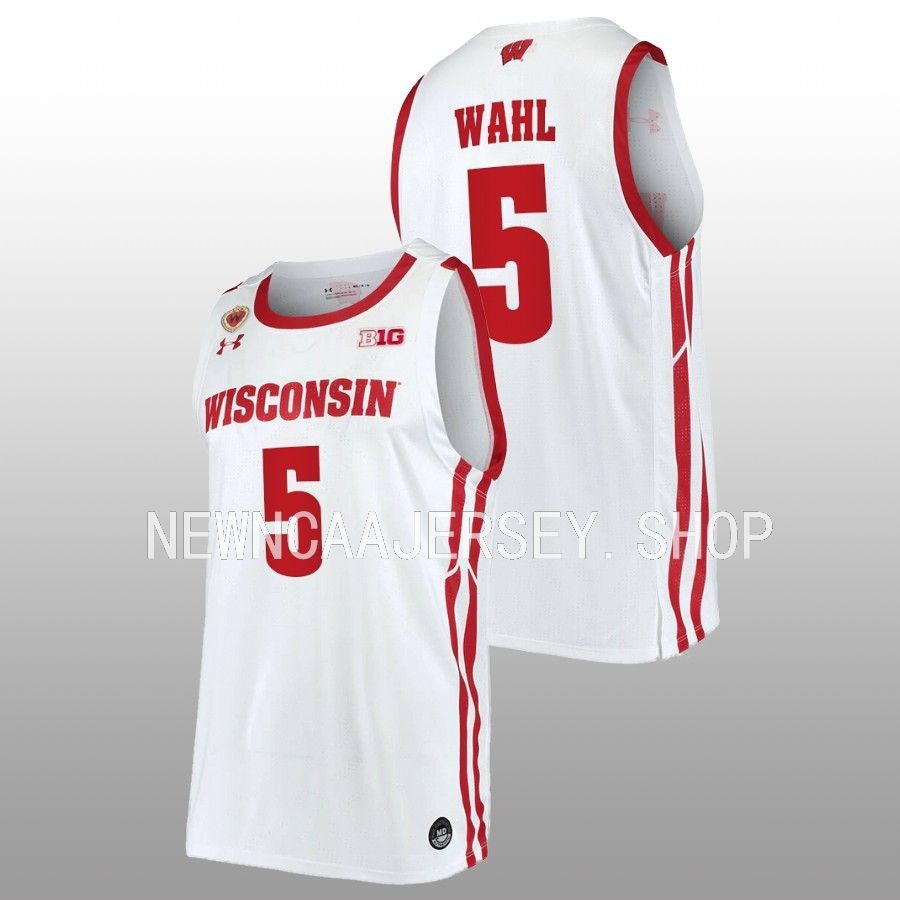 men wisconsin badgers tyler wahl 2022 23 replica home basketball white jersey