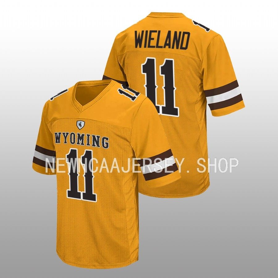 men wyoming cowboys wyatt wieland 2022 retro college football gold jersey
