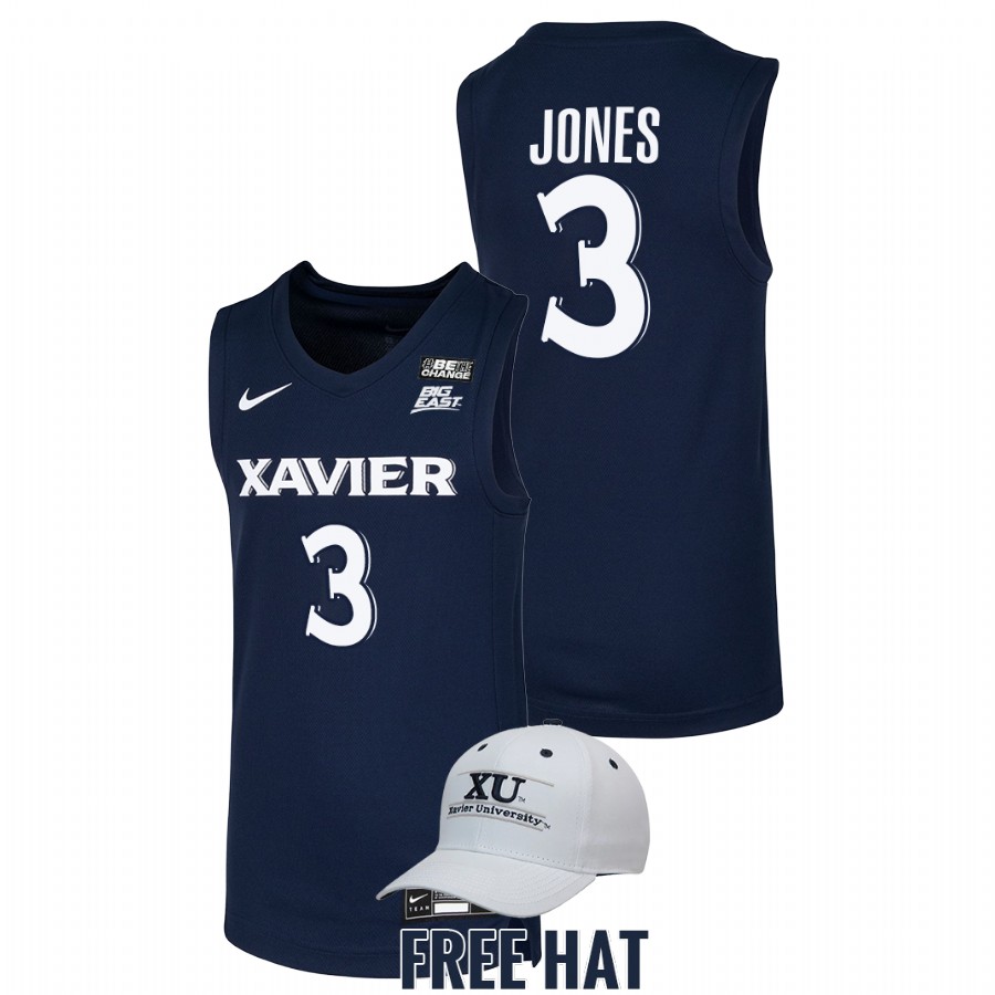 men xavier musketeers colby jones 2021 22 free hat college basketball navy jersey