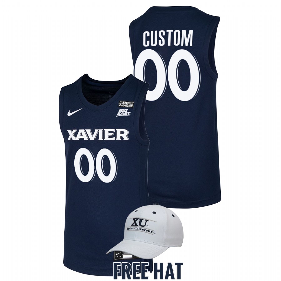 men xavier musketeers custom 2021 22 free hat college basketball navy jersey