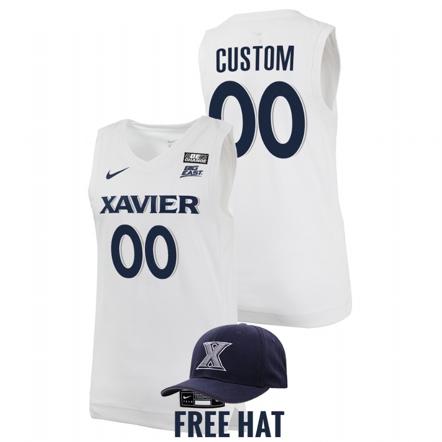 men xavier musketeers custom 2021 22 free hat college basketball white jersey
