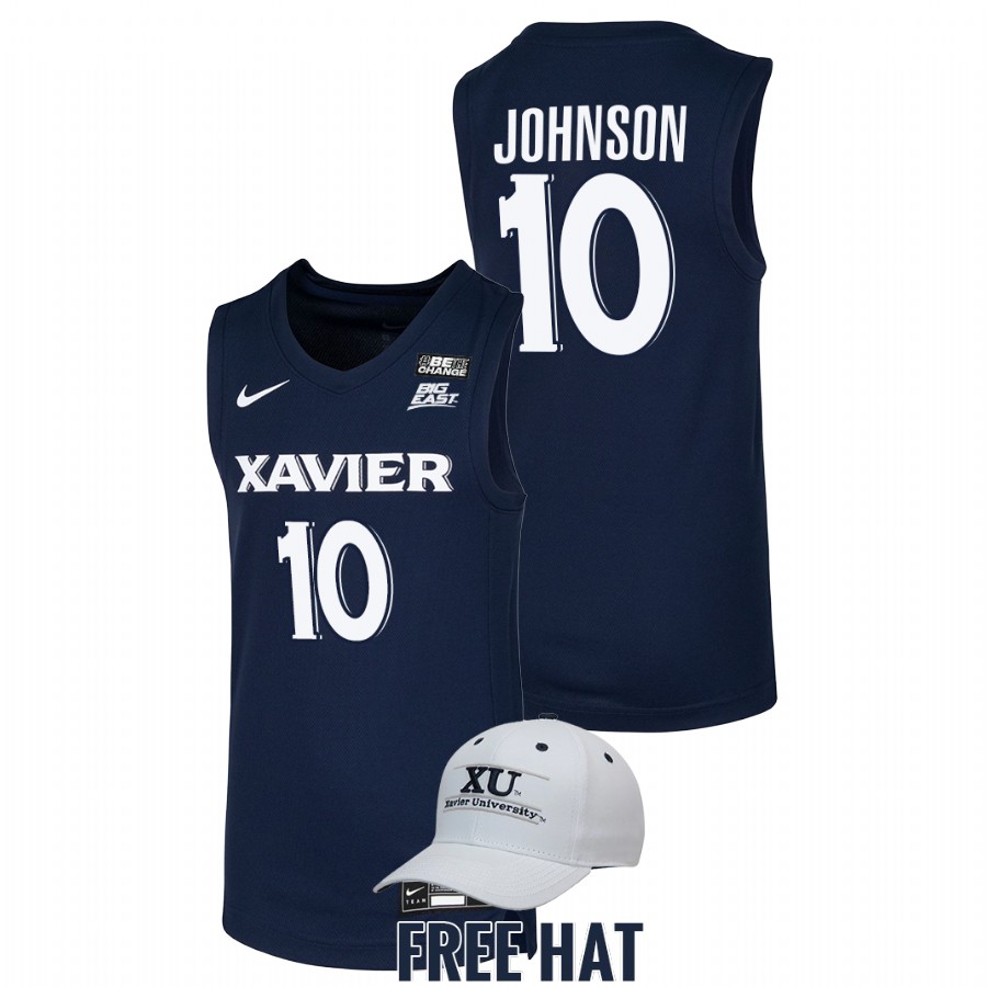 men xavier musketeers nate johnson 2021 22 free hat college basketball navy jersey