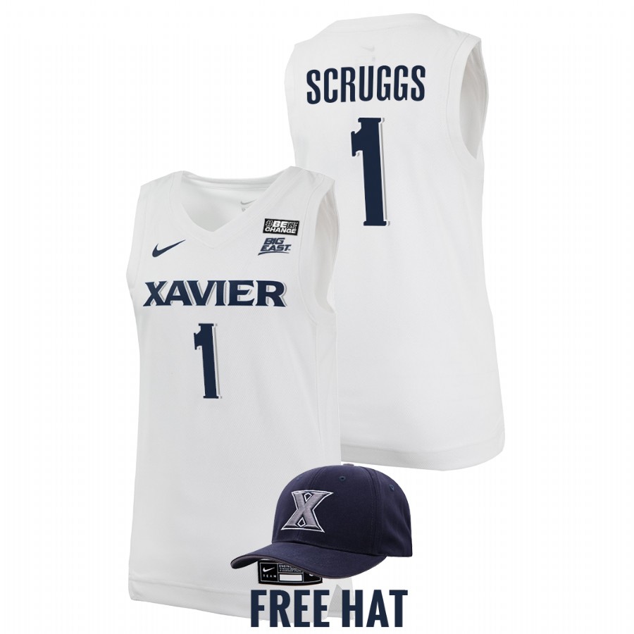 men xavier musketeers paul scruggs 2021 22 free hat college basketball white jersey