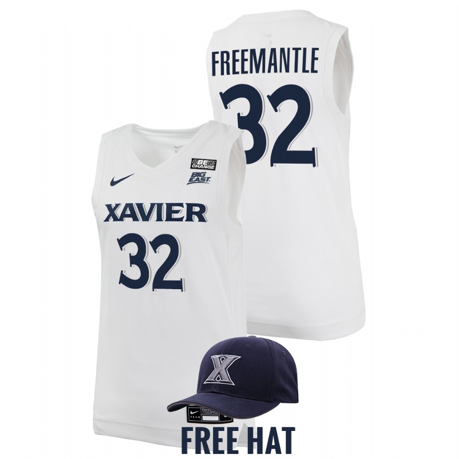 men xavier musketeers zach freemantle 2021 22 free hat college basketball white jersey