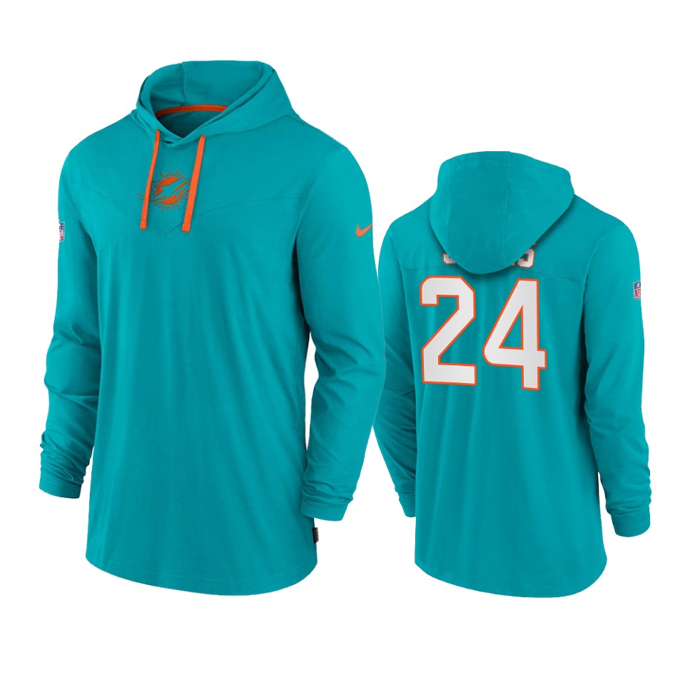 miami dolphins byron jones aqua sideline performance hoodie tri blend t shirt