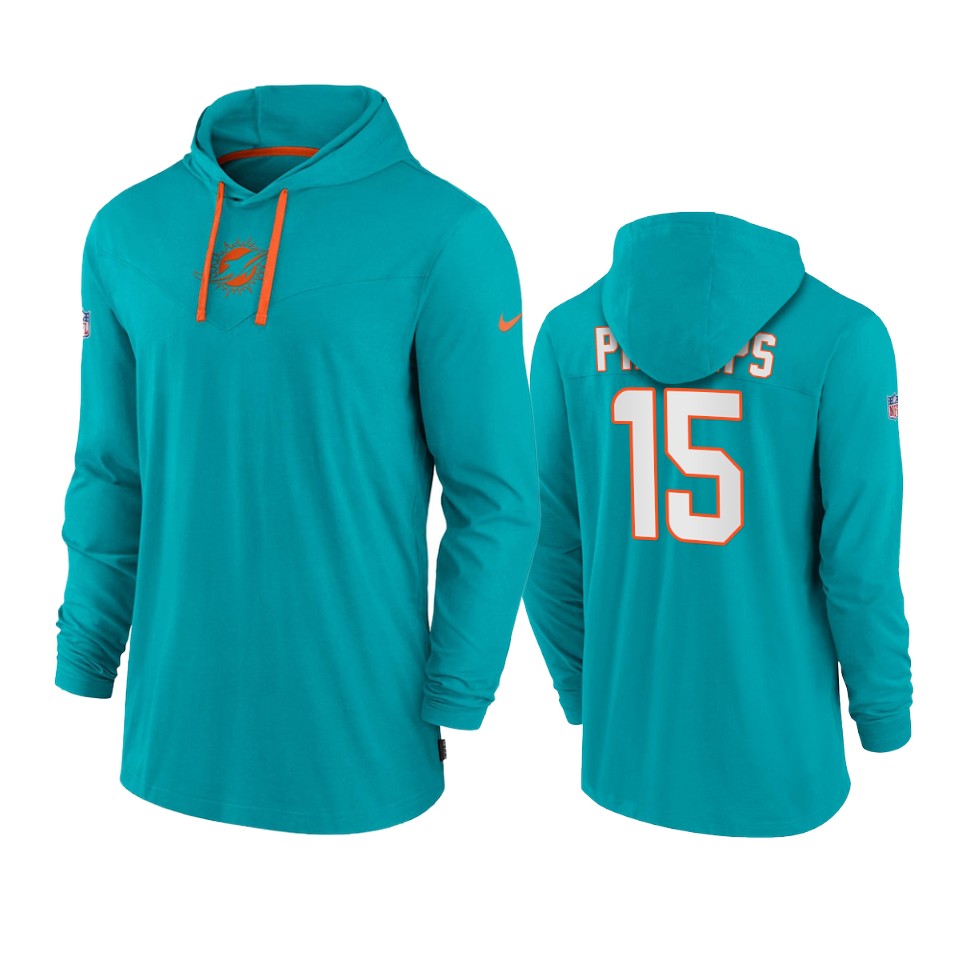 miami dolphins jaelan phillips aqua sideline performance hoodie tri blend t shirt