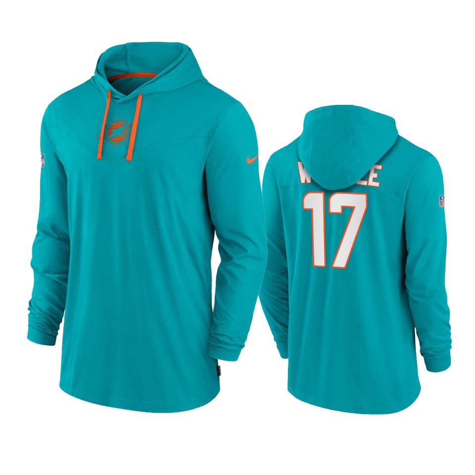 miami dolphins jaylen waddle aqua sideline performance hoodie tri blend t shirt