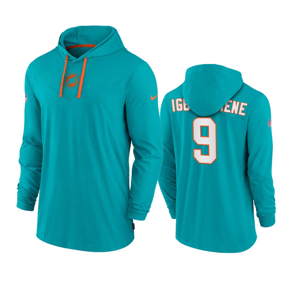 miami dolphins noah igbinoghene aqua sideline performance hoodie tri blend t shirt