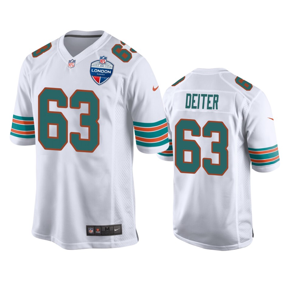 michael deiter dolphins white 2021 nfl london game game jersey