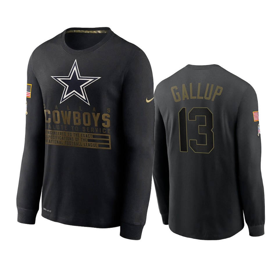 michael gallup cowboys black 2020 salute to service sideline performance long sleeve t shirt