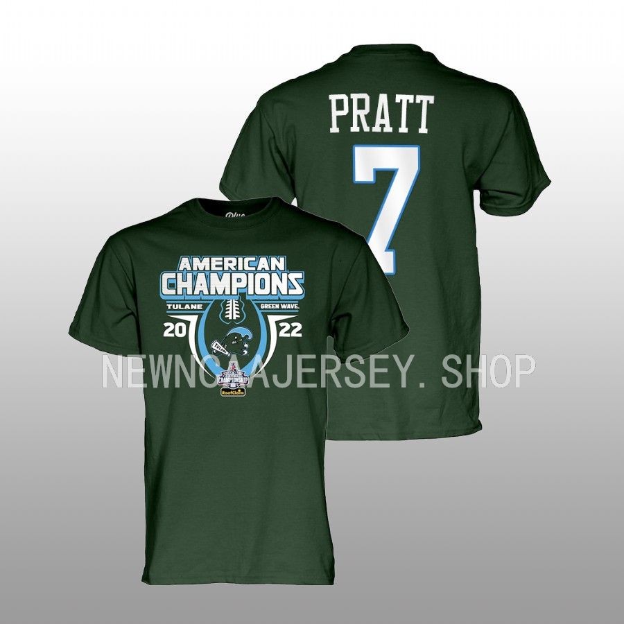michael pratt tulane green wave green 2022 acc football champions locker room t shirt