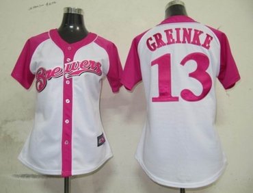 milwaukee brewers 13 greinke womens pink splash fashion jersey