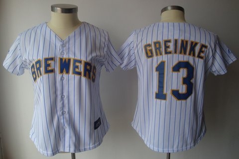 milwaukee brewers 13 zack greinke white women jersers