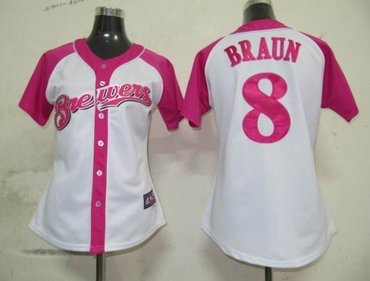 milwaukee brewers 8 braun womens pink splash fashion jersey