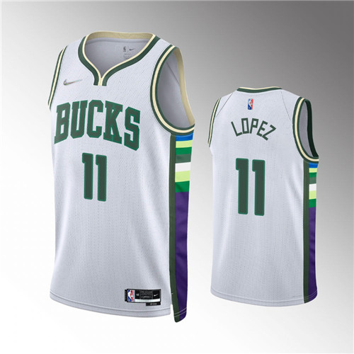 Milwaukee Bucks Brook Lopez 2021-22 City Edition Diamond 75th Anniversary White stitched Jersey #11
