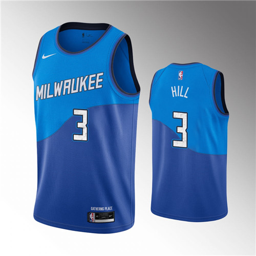 Milwaukee Bucks George Hill City Edition Blue stitched Jersey #3