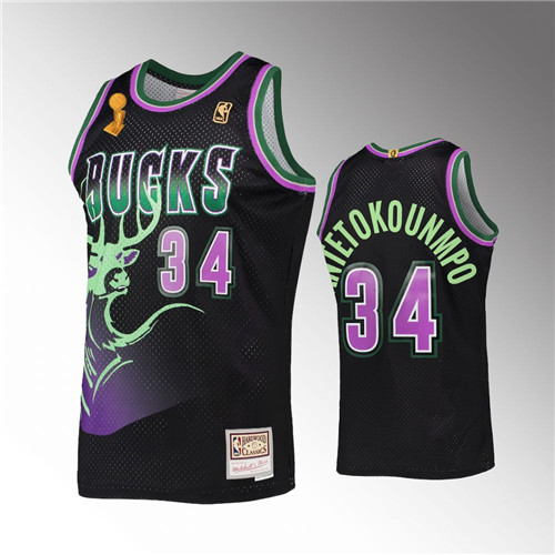 Milwaukee Bucks Giannis Antetokounmpo NBA Finals Champions Black HWC Reload  stitched Jersey #34