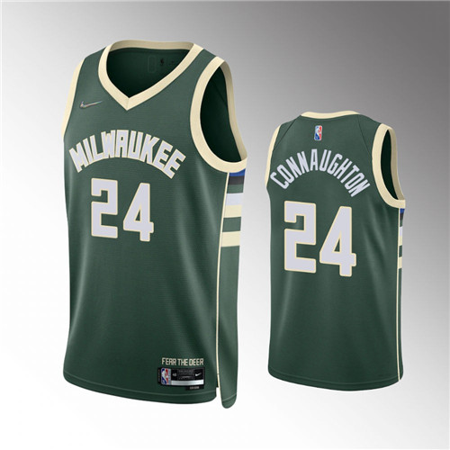 Milwaukee Bucks Pat Connaughton 2021-22 75th Anniversary Diamond Icon Edition Hunter Green stitched Jersey #24