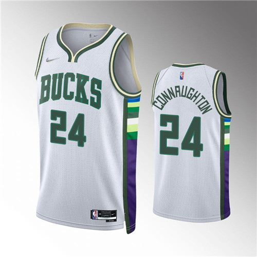 Milwaukee Bucks Pat Connaughton 2021-22 City Edition Diamond 75th Anniversary White stitched Jersey #24