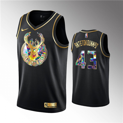 Milwaukee Bucks Thanasis Antetokounmpo 2021-22 Golden Edition Diamond Logo Black stitched Jersey #43