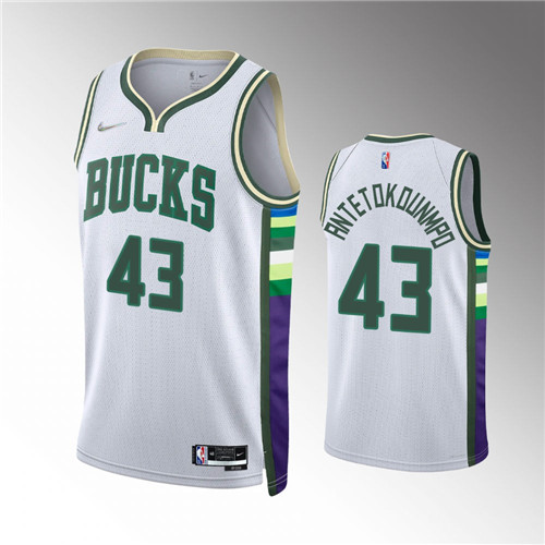 Milwaukee Bucks Thanasis Antetokounmpo 2021-22 City Edition Diamond 75th Anniversary White stitched Jersey #43