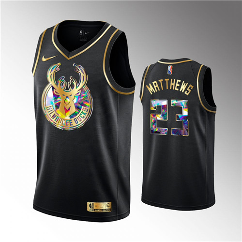 Milwaukee Bucks Wesley Matthews 2021-22 Golden Edition NBA 75th Black stitched Jersey #23