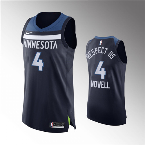 Minnesota Timberwolves Jaylen Nowell 2020 Social Justice Authentic Navy respect us stitched Jersey #4