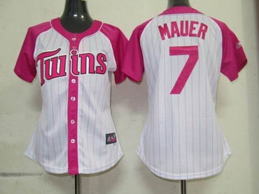 minnesota twins 7 mauer womens pink splash fashion jersey