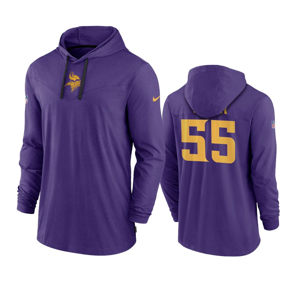 minnesota vikings anthony barr purple sideline performance hoodie tri blend t shirt