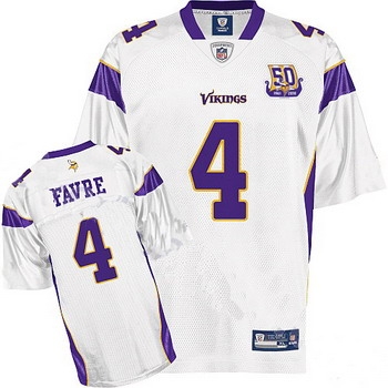 minnesota vikings brett favre 4 white jersey 50th anniversary patch
