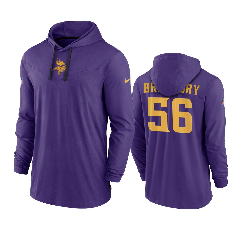 minnesota vikings garrett bradbury purple sideline performance hoodie tri blend t shirt