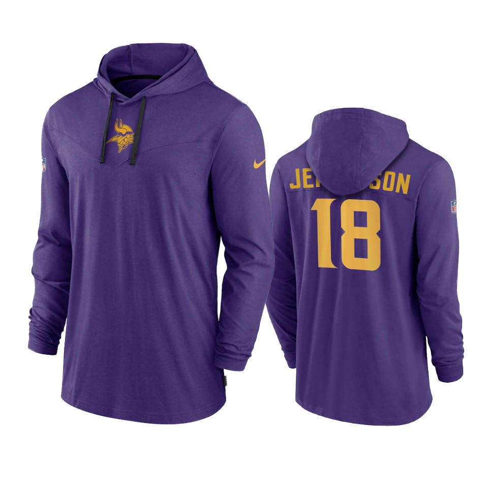 minnesota vikings justin jefferson purple sideline performance hoodie tri blend t shirt